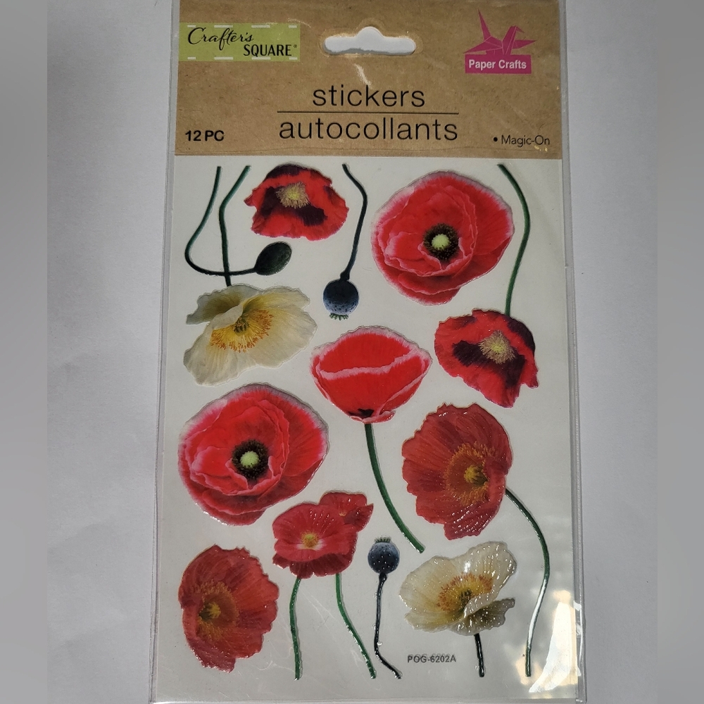 Red Poppy Flower Stickers 12pcs (1 Sheet)